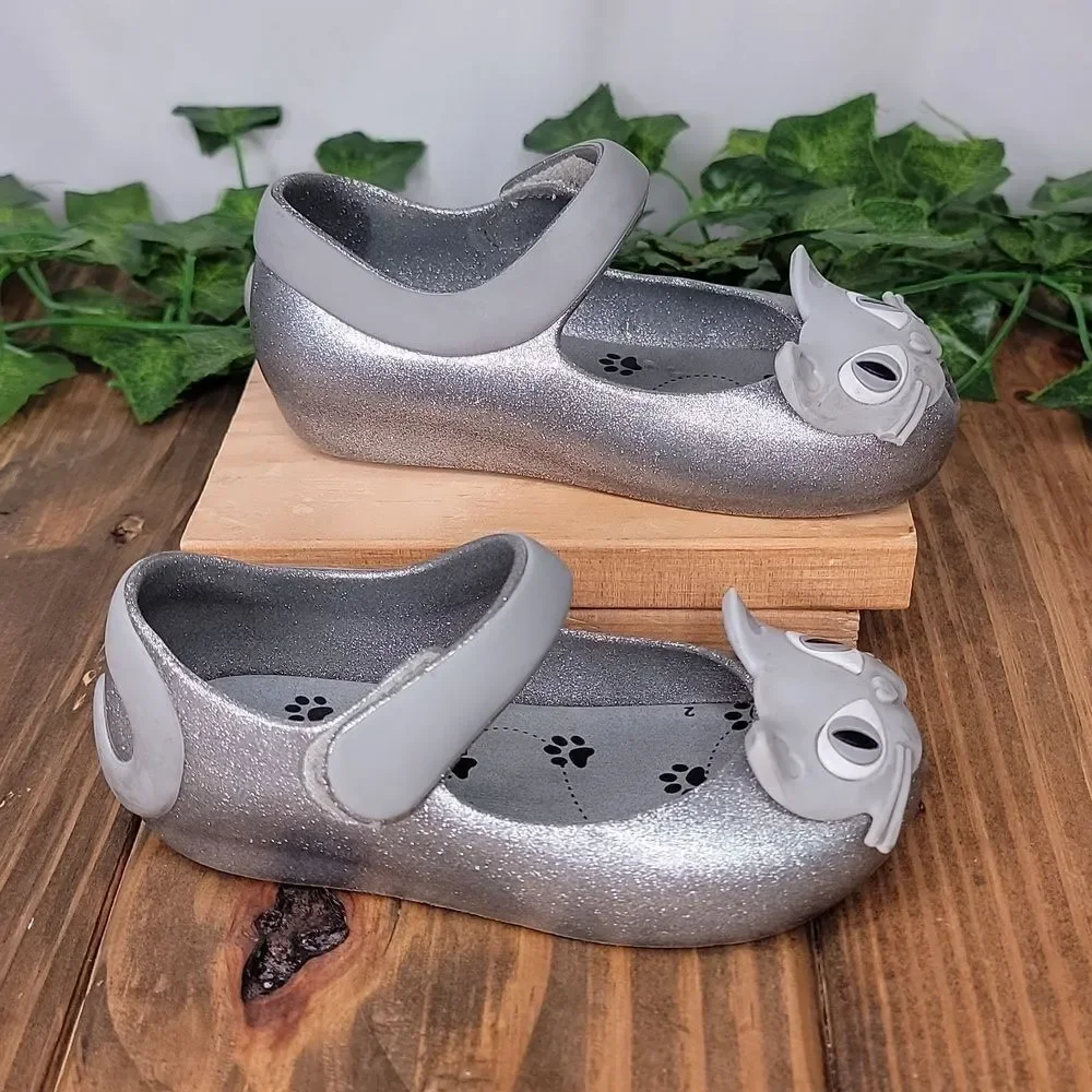Mini Melissa. Size 8. Kids Glittery Cat Shoes - Gray. EUC